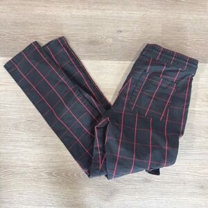 Hot Topic Cargo Pants Mens Medium‎ Black Red Plaid Zipper Pockets Goth Punk
